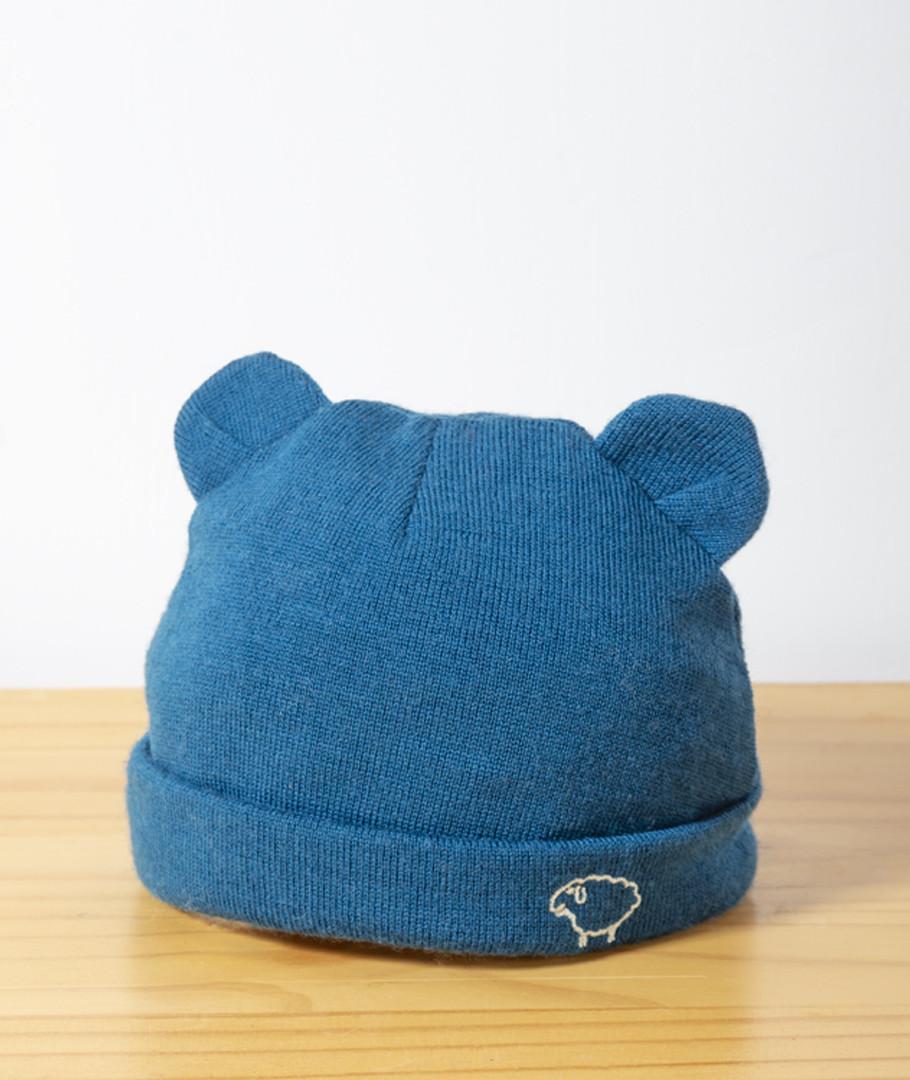 bonnet rond bleu foncé bébé enfant tricoté à la main en 100% laine mérinos